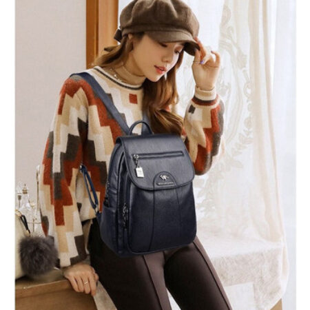 Mochila Feminina De Couro Pu Vintage - Imagem 5