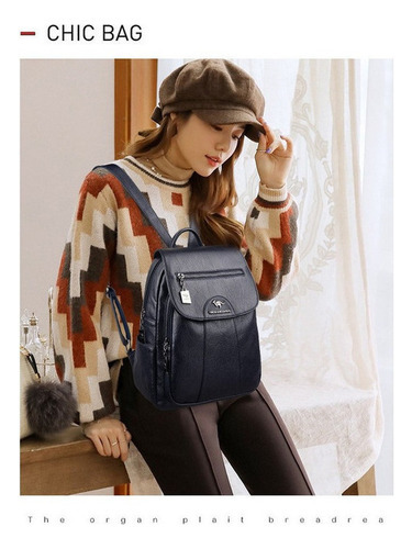Mochila Feminina De Couro Pu Vintage - Imagem 5