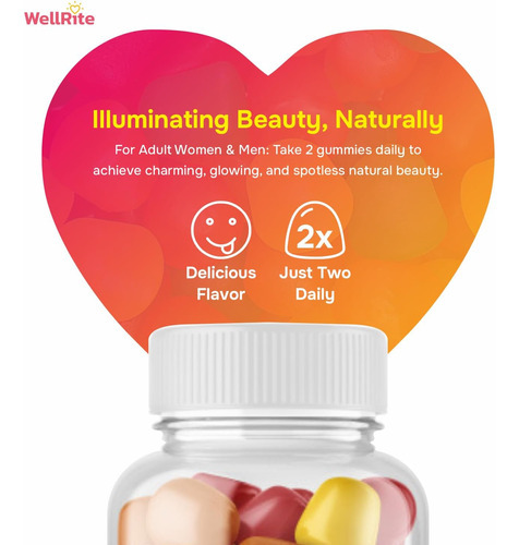 Vitaminas De Goma Wellrite Glow Skin, 60 Contagens, Aromatiz - Imagem 4