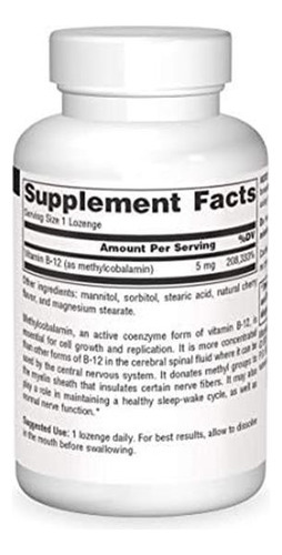 Source Naturals, Metilcobalamina, Vitamina B-12 5mg, Sabor C - Imagem 3