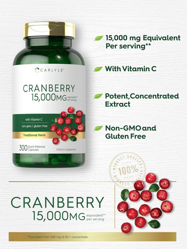 Comprimidos De Cranberry Carlyle Mg | 300 Cápsulas | Com Vit - Imagem 4