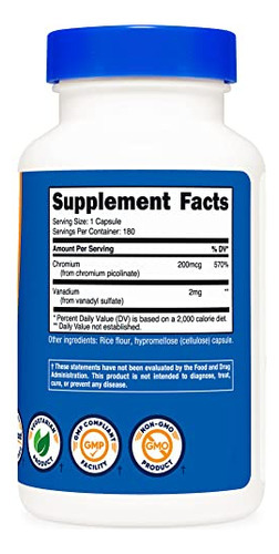Suplemento Nutricost Vanádio + Cromo 2 Mg 180 Cápsulas - Imagem 4