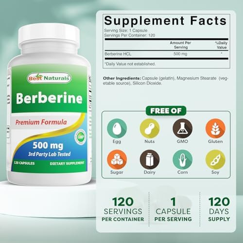 Best Naturals Berberine 500mg 120 Cápsulas - Suporta Função - Imagem 2