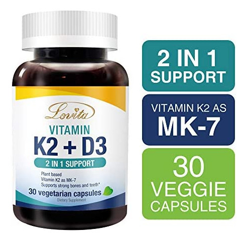 Lovita Vitamina K2 + D3, 400 Ui De Vitamina D3 Vegana E 120 - Imagem 2