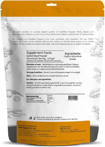 Pó De Musli Safed 100% Orgânico - Chlorphytum Borivillianum
