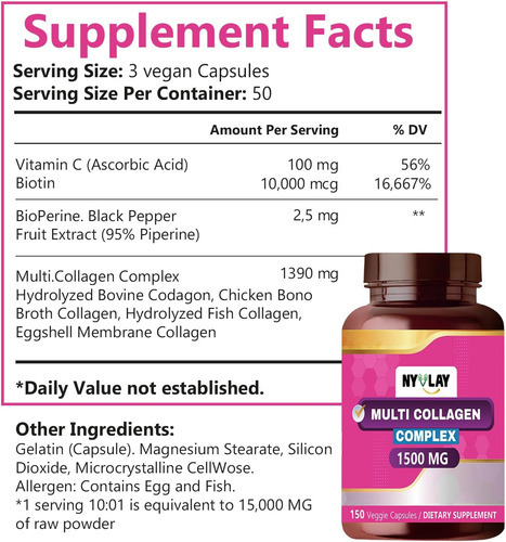 Nyvlay Complexo Multi Colágeno 1500 Mg 150 Cápsulas | Suplem - Imagem 5