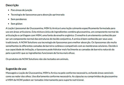 Loção Glucosamina, Msm Arnica Now Foods 237ml Importado - Imagem 4