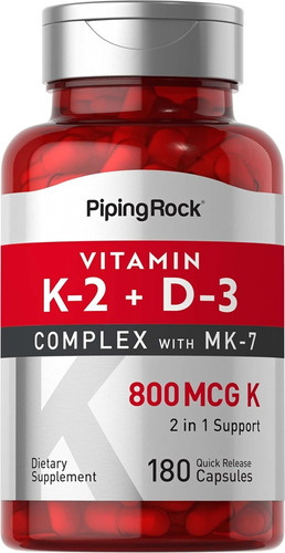 Piping Rock Vitamina K2 Mk7 Com D3 | 180 Cápsulas | Complexo
