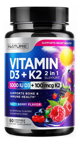 Vitamina D3 K2 - Vitamina D Mastigável 5000 Ui E K2 Mk-7 100