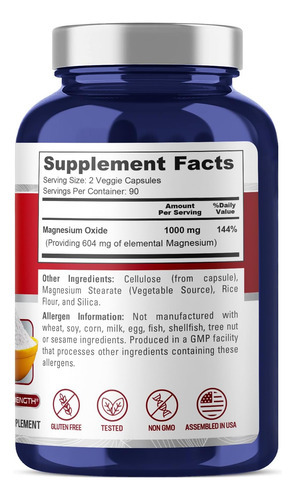 Óxido De Magnésio Nusapure 1.000 Mg Por Porção De 180 Cápsul - Imagem 2