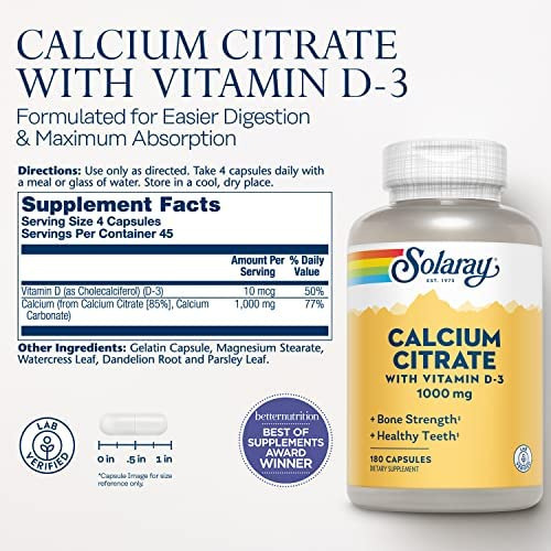 Solaray Citrato De Cálcio Com Vitamina D-mg | Para Ossos E D - Imagem 2
