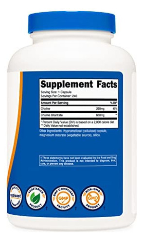 Bitartarato De Colina Nutricost 650mg, 240 Cápsulas Vegetar - Imagem 2