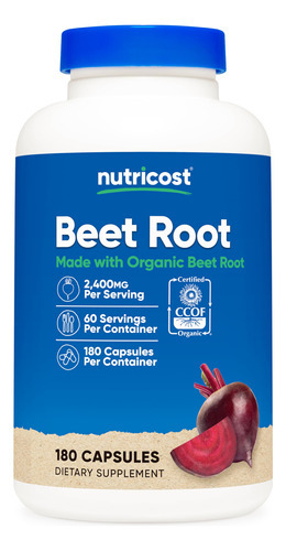 Suplemento Nutricost Raiz De Beterraba 2400mg 180 Cápsulas