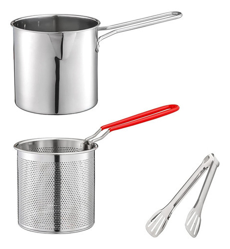 Panela De Fritura Profunda Com Filtro, Cesta Tong Stainless