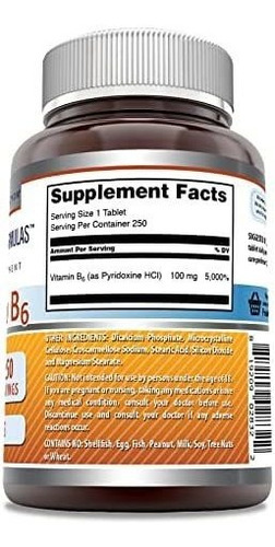 Amazing Formulas Vitamina B6 Piridoxina 100mg 250 Comprimido - Imagem 3