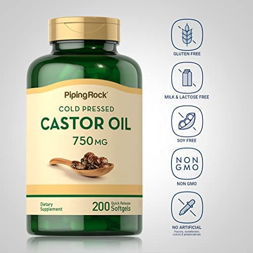 Suplemento De Óleo De Rícino Piping Rock 750mg | 200 Cápsul - Imagem 3