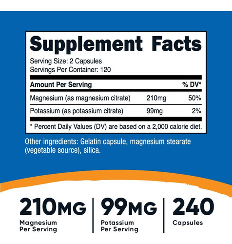 Suplemento Nutricost Potássio 99mg Magnésio 210mg Citratos - Imagem 2