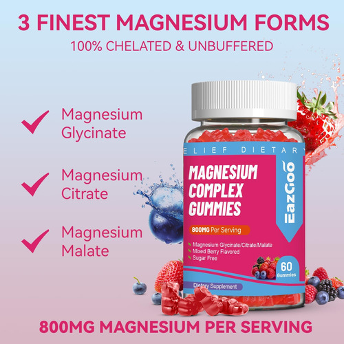 Eazgoo Magnésio Gummies 800mg - Vitamina D3, C, B6, B12 E Co - Imagem 4