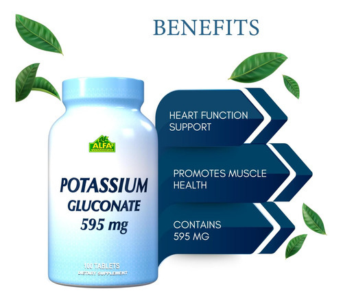 Gluconato De Potássio 595 Mg Da Alfa Vitamins - Suporta A Fu - Imagem 3