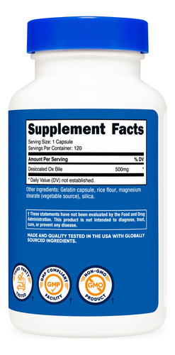 Cápsulas Biliares Nutricost 500 Mg 120 Cápsulas - Imagem 5