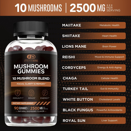 Effective Nutra Mushroom Gummies 10 Blend - Complexo De Cogu - Imagem 4