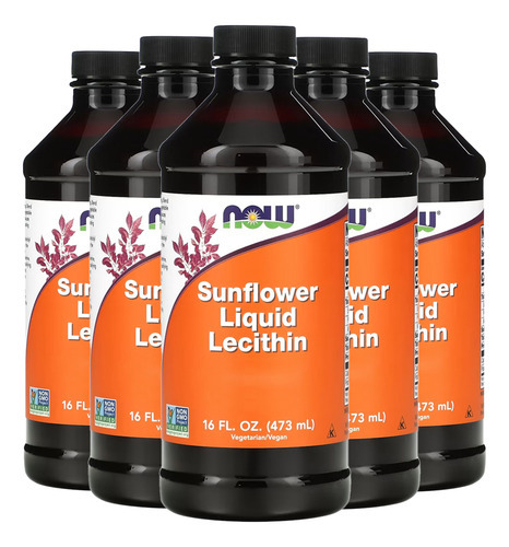 Lecitina De Girassol Now Foods 473 Ml Puro Importado 5un