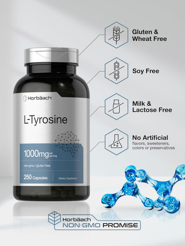 Suplemento Horbaach L-tirosina | 1000mg | 250 Cápsulas | Fór - Imagem 4
