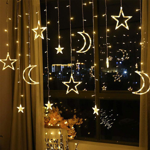 Luzes De Janela Cortina Led Star Moon À Prova D"água Para Ca
