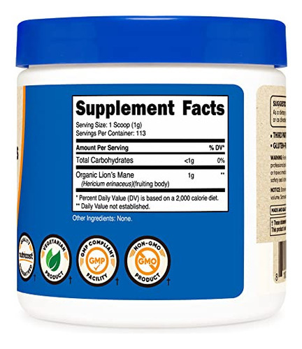 Cogumelo Em Pó Nutricost Organic Lion's Mane 113,4g - Imagem 4