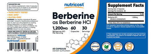 Suplemento Nutricost Berberine Hcl 600mg 60 Cápsulas - Imagem 6