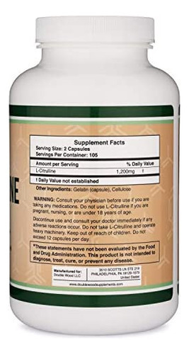 L Citrulina Cápsulas 1.200 Mg Por Porção, 210 Contagens (l- - Imagem 2