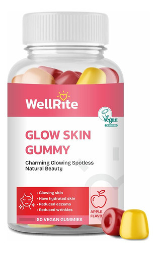 Vitaminas De Goma Wellrite Glow Skin, 60 Contagens, Aromatiz