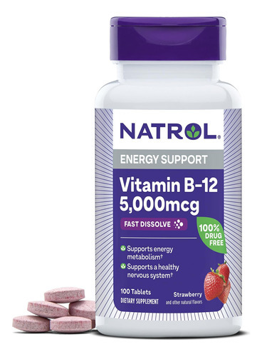 Vitamina B-12 Marca Natrol, 5000 Mcg, 100 Comprimidos, Moran