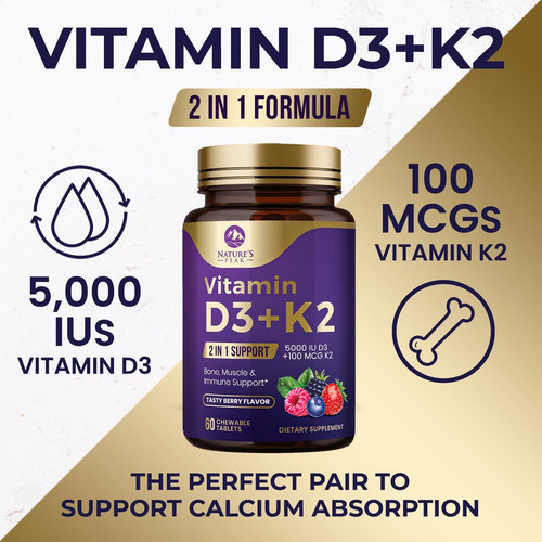 Vitamina D3 K2, 5000 Ui (125 Mcg) Vitamina D-3 Plus K-2 (mk- - Imagem 5