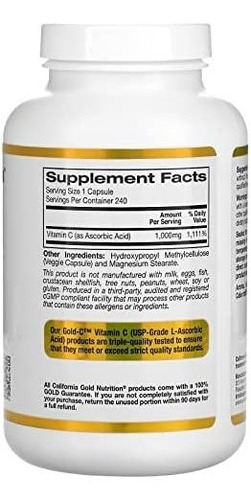 Vitamina C California Gold Nutrition 1000g 240 Cápsulas - Imagem 2