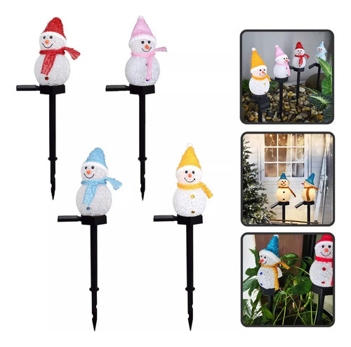 Boneco De Neve Natal Com Luzes Solares Jardim Externo 4pcs