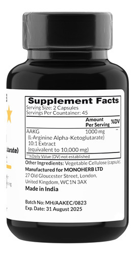 Monoherb Aakg - L-arginina Alfa-cetoglutarato - 1000 Mg - 90 - Imagem 2