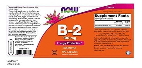 Now Vitamina B-2 (riboflavina) 100 Mg, 100 Cápsulas (pacote) - Imagem 6