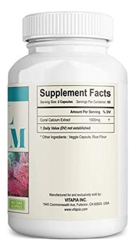 Vitapia Coral Cálcio 1000mg - 120 Cápsulas Vegetais - Não Og - Imagem 3