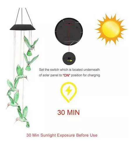 Beija-flor Led Solar Vento Sinos Cor Mudando Luzes Pendurar. - Imagem 3