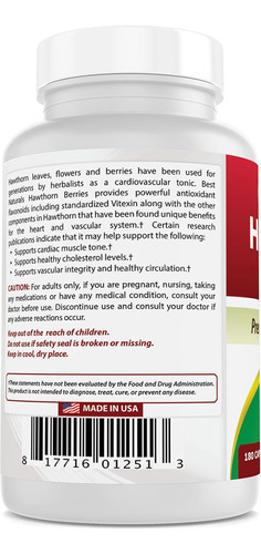 Best Naturals Hawthorn Berry 565 Mg 180 Cápsulas (180 Unidad - Imagem 6