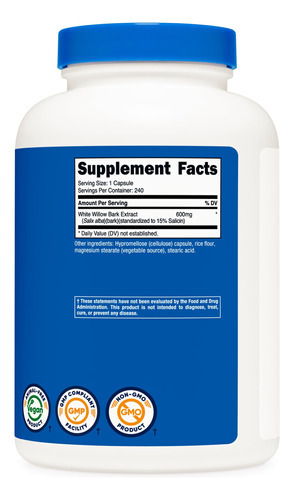 Suplemento Nutricost White Willow Bark 600mg 240 Cápsulas - Imagem 6