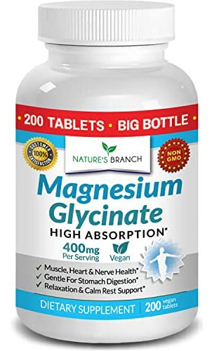 Glicinato De Magnésio 400 Mg - 200 Comprimidos - Absorção,