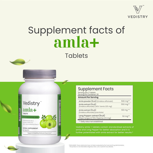 Vedistry Amla + Tablets 1100 Mg Com Extrato De Amla E Piment - Imagem 5