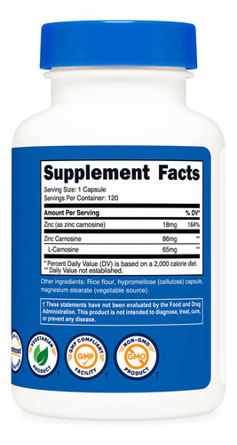 Suplemento Nutricost Zinc Carnosine 86mg 120 Cápsulas - Imagem 6