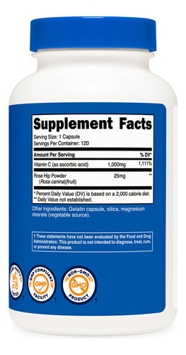 Suplemento Nutricost De Vitamina C Com Roseira Brava 1025 Mg - Imagem 5