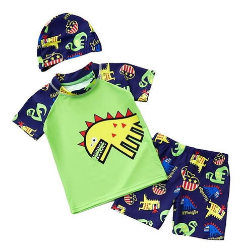 Fato De Banho Infantil Masculino Roupa De Dinossauro Verde M - Imagem 2