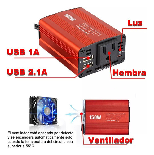 Inversor De Potência Para Carro 150w, 12v-110v A - Imagem 3