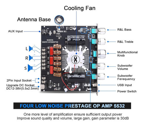 Placa Amplificadora De Potência S220hs, 2.1 Canais Tda7498e - Imagem 4