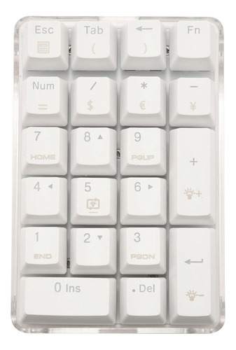 Teclado Numérico Mecânico Retroiluminado Branco De 21 Teclas